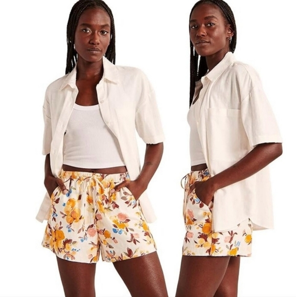 Abercrombie & Fitch Pants - Abercrombie High-Waist Linen Blend Yellow Floral Shorts XS